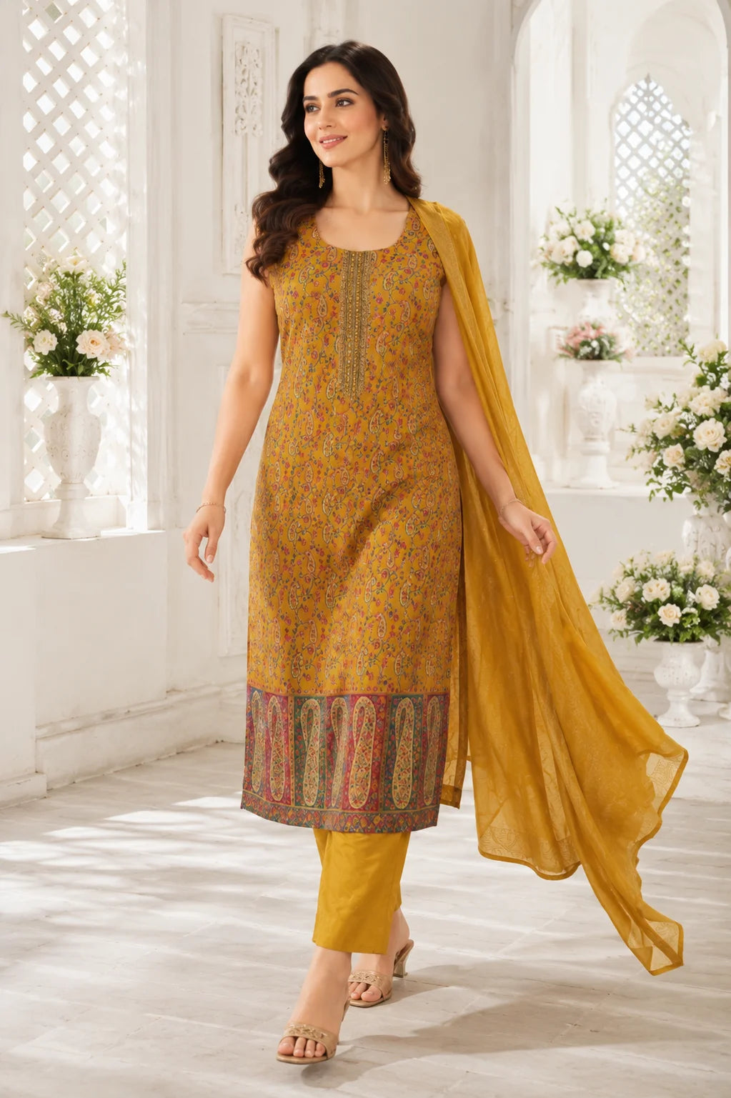 Sunehri Paisley Dola Silk Kurta Set