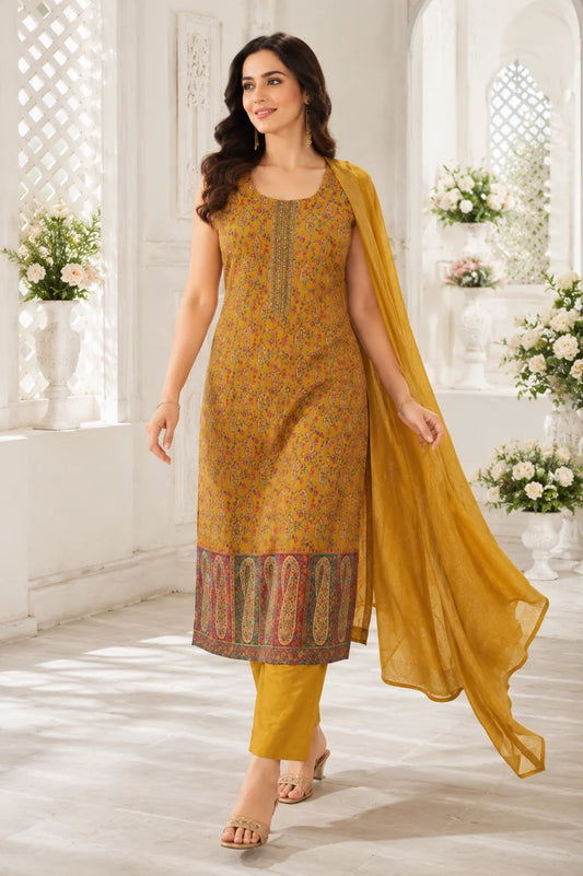 Sunehri Paisley Dola Silk Kurta Set
