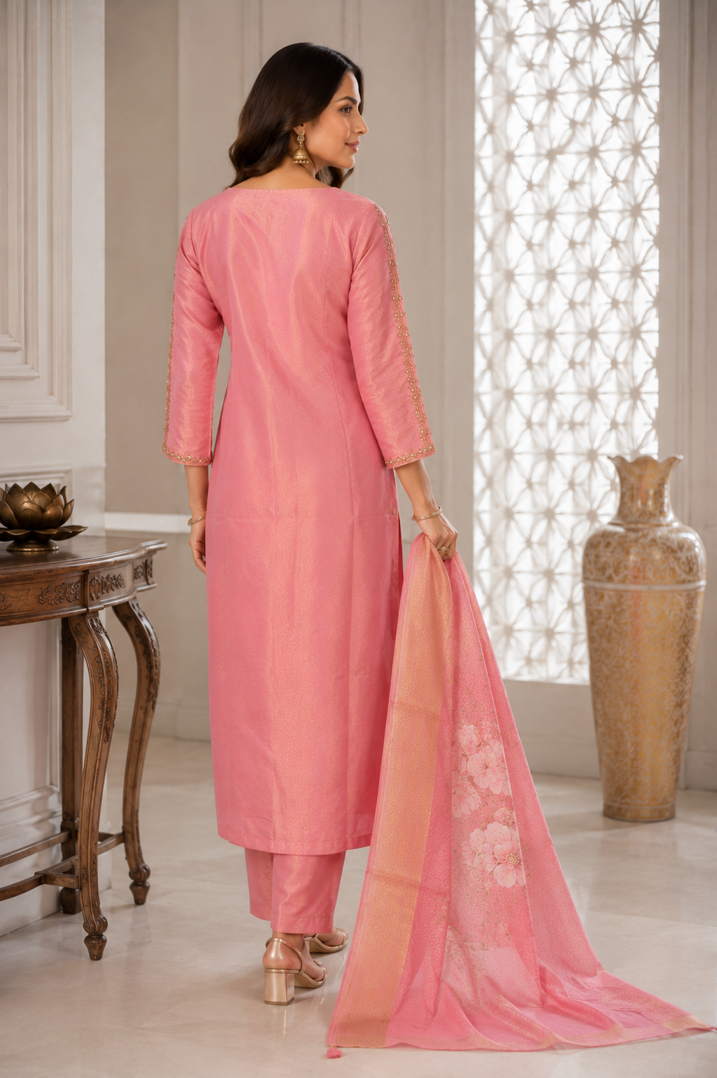 Rosé Royale Mirror Work Shimmer Kurta Set