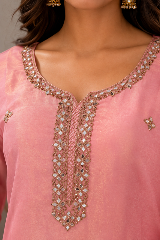 Rosé Royale Mirror Work Shimmer Kurta Set