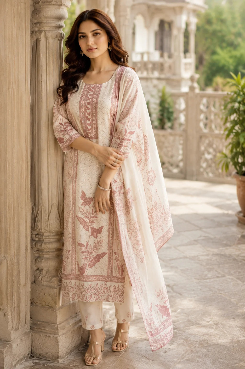 Blush Rose Chikankari Cotton Kurta Set