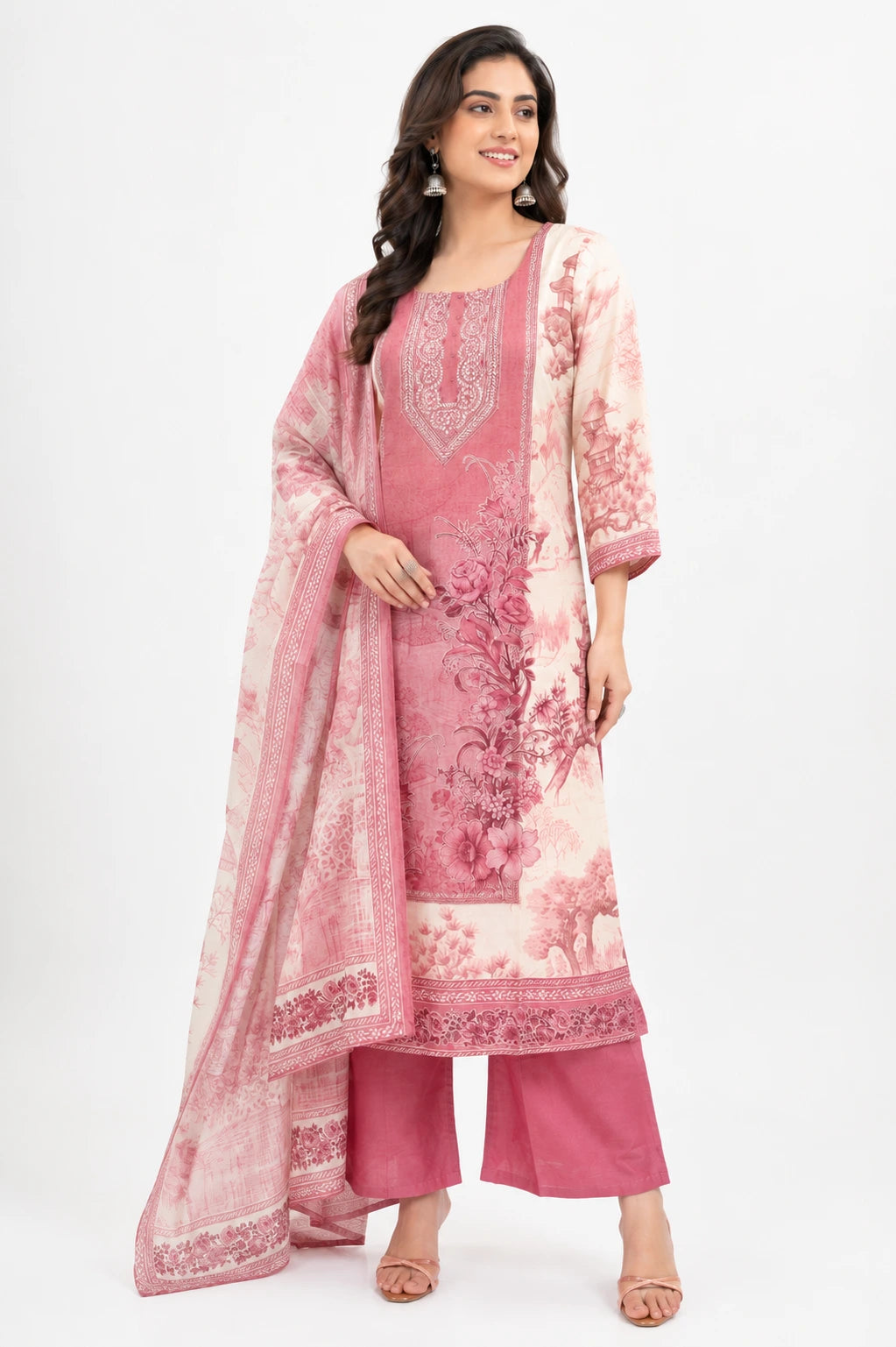 Scenic Bloom Embroidered Muslin Silk Kurta Set