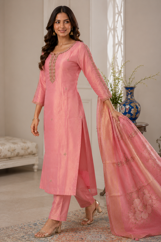 Rosé Royale Mirror Work Shimmer Kurta Set