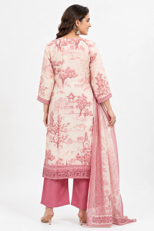 Scenic Bloom Embroidered Muslin Silk Kurta Set