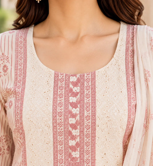 Blush Rose Chikankari Cotton Kurta Set