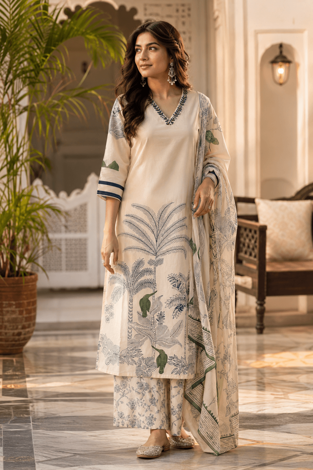 Raniriwaaz Ivory Heritage Garden Kurta Set