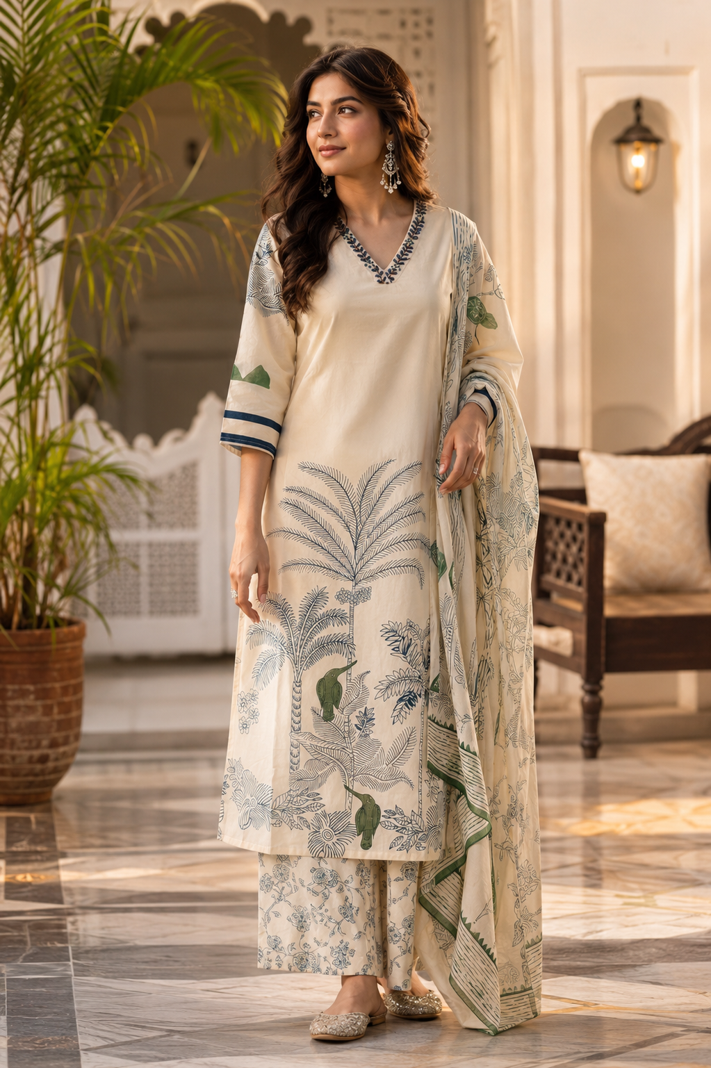 Raniriwaaz Ivory Heritage Garden Kurta Set