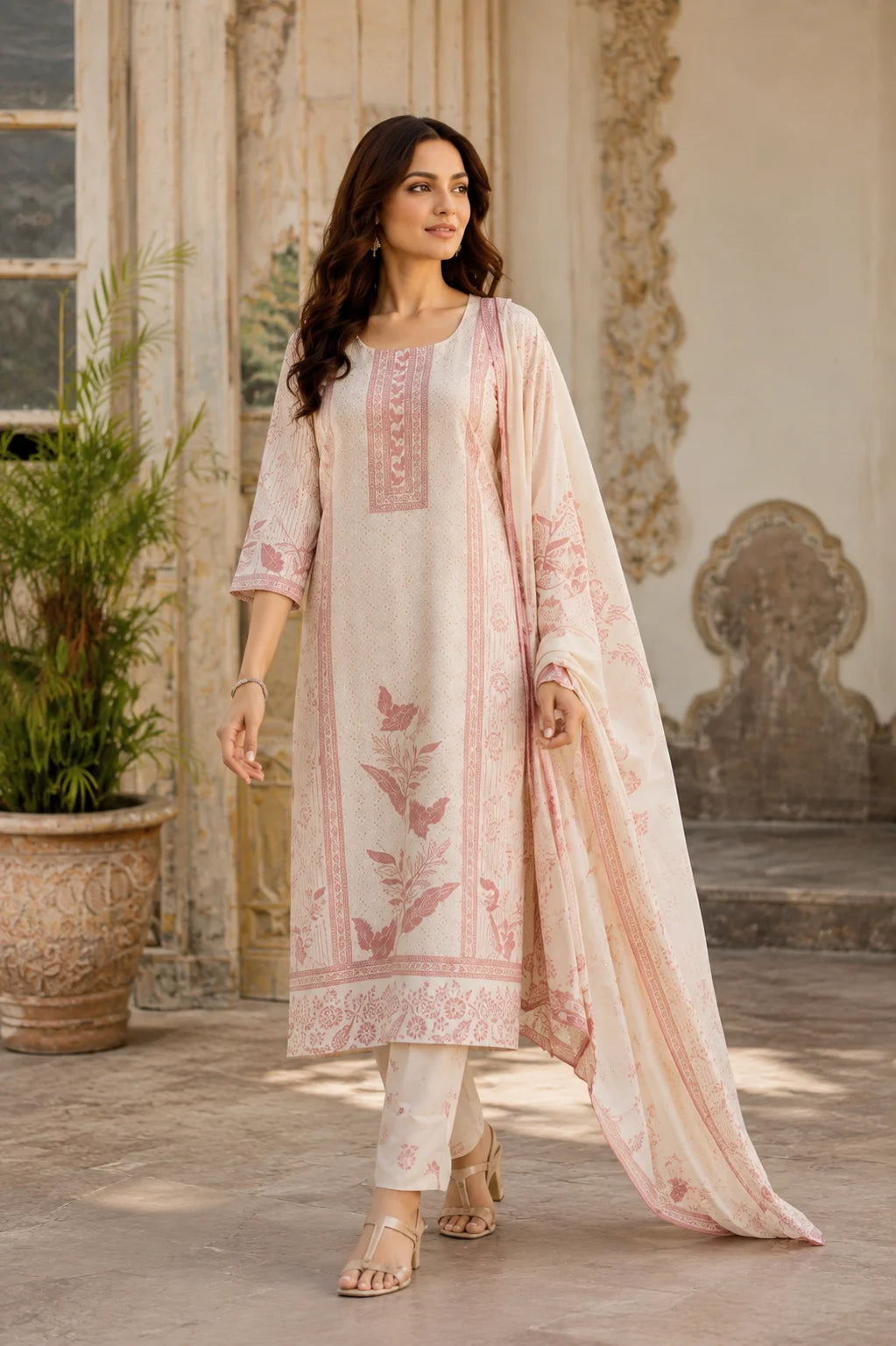 Blush Rose Chikankari Cotton Kurta Set