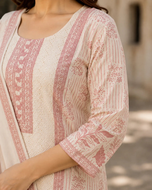 Blush Rose Chikankari Cotton Kurta Set