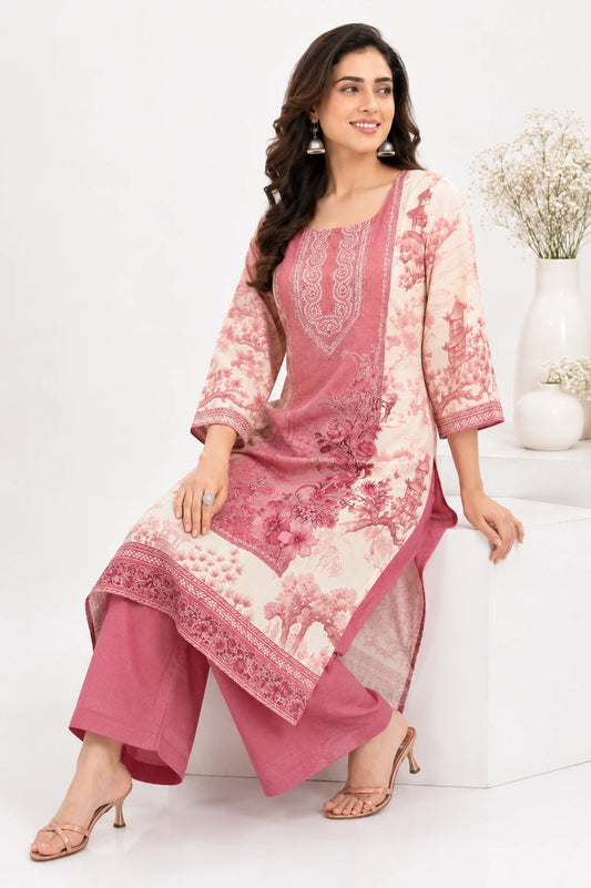 Scenic Bloom Embroidered Muslin Silk Kurta Set
