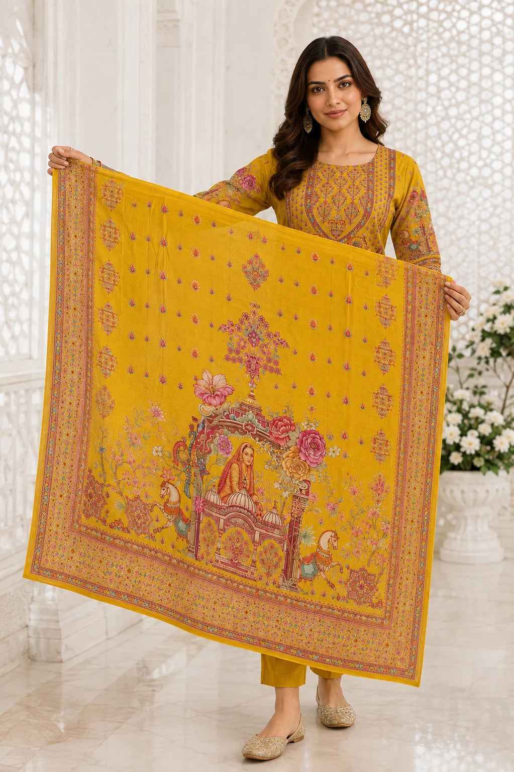 Mustard Heritage Printed Kurta Set